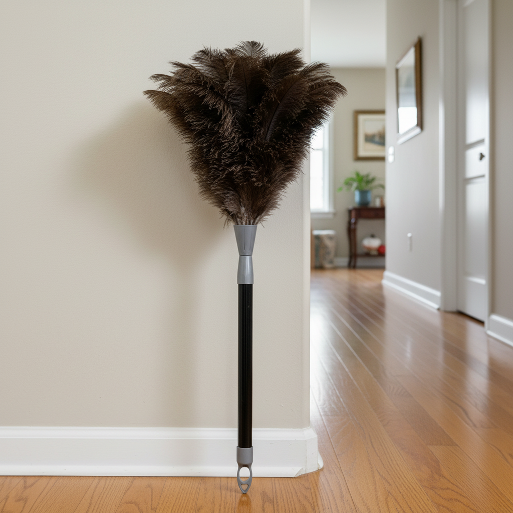 Straußenstaubwedel - heller 45cm Holzgriff